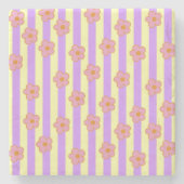 レトロ ビンテージ 紫 ストライプ 花模様 ストーンコースター (正面)