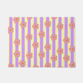 レトロ ビンテージ 紫 ストライプ 花模様 ドアマット