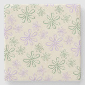 レトロ ビンテージ 緑 紫 小花柄 ストーンコースター (正面)