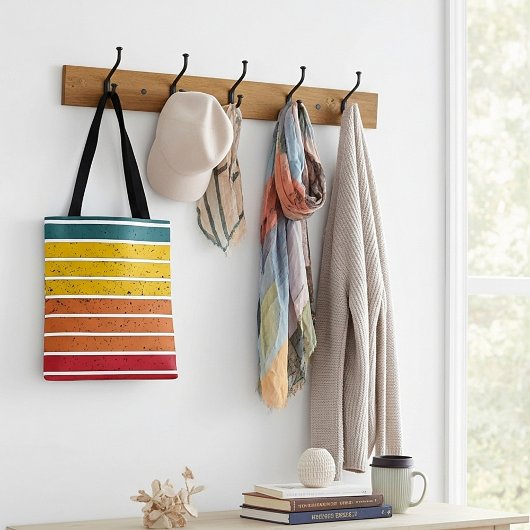 レトロ ビンテージ 虹色の夕焼け ストライプ トートバッグ