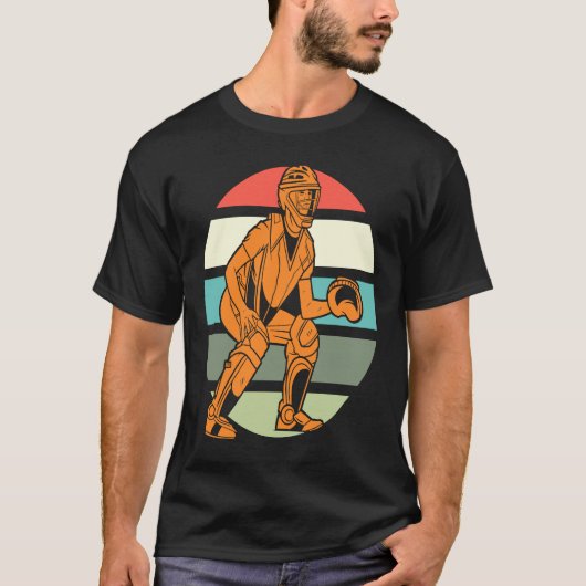 レトロ ビンテージ 野球 投手 捕手 Tシャツ (正面)