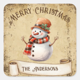 レトロ ビンテージ 雪だるま オーダーメイド クリスマスおめでとう スクエアシール