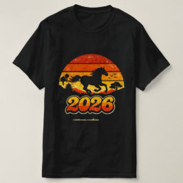 レトロ ビンテージ 馬 夕焼け 2026 Tシャツ