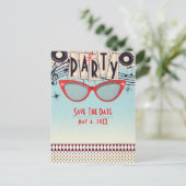 レトロ ビンテージ 1950年代 フィフティーズ パーティー 保存日付のお知らせ 案内ポストカード (スタンド正面)