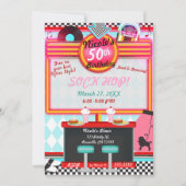 レトロ ビンテージ 50年代 ダイナー 誕生日 パーティー 招待状 (正面)