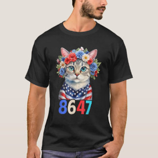 レトロ ビンテージ 80年代 スタイル 8647 花柄 レトロ 86 47 猫 Tシャツ