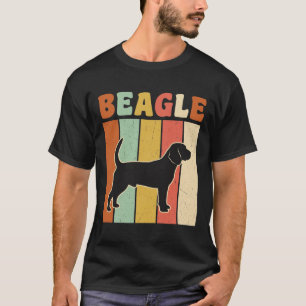 レトロ ビーグル 犬 シルエット ヴィンテージ ストライプ Tシャツ