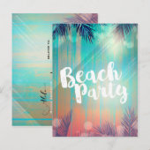 レトロ ビーチパーティー ヤシの木が陽に輝く サマーパーティー 案内ポストカード (正面/裏面)