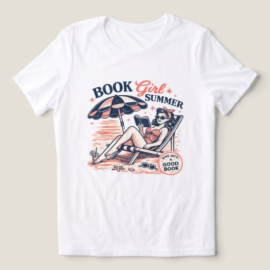 レトロ ビーチ 読書 本好き女子 サマー トライブレンドＴシャツ (デザイン正面)