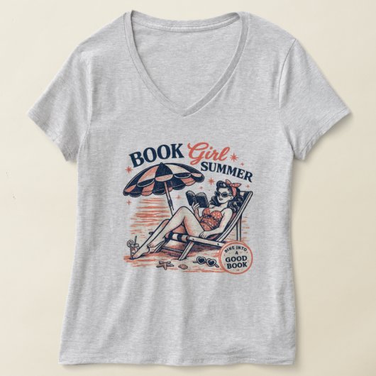 レトロ ビーチ 読書 本 ガール サマー Tシャツ (レイダウン)