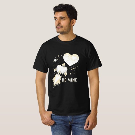 レトロ ビー マイン 宇宙 ロケット バレンタイン アート Tシャツ (正面フル)