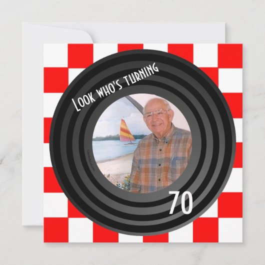 レトロ·ビ刺激を受けたニール·レコード誕生日パーティー 招待状 (正面)