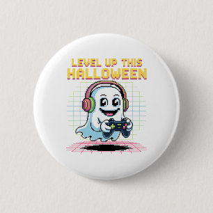 レトロ ピクセル おばけ ゲーマー ハロウィン かわいい スプーキー ゲーム 缶バッジ