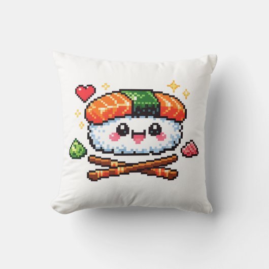 レトロ ピクセル かわいい カワイイ 寿司 クッション 枕 (正面)