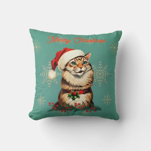 レトロ ピンアップ ビンテージ 猫 クリスマス クッション (正面)