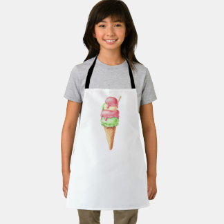 レトロ ピンクとグリーンのアイスクリームコーン エプロン