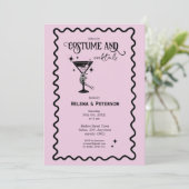 レトロ ピンクとブラックの衣装とカクテルのパーティー 招待状 (スタンド正面)