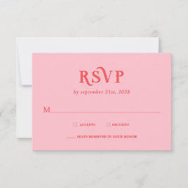 レトロ ピンクとレッドのモダン ウェディング RSVP カード