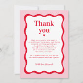 レトロ ピンクと赤のウェーブ ブライダルシャワー サンキューカード (正面)