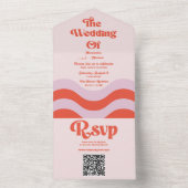レトロ ピンク オレンジ タイポグラフィー QR コード ウェディング オールインワン招待状 (内側)