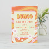 レトロ ピンク&オレンジ 花柄 Bunco レディースナイト 招待状 (スタンド正面)