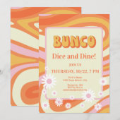 レトロ ピンク&オレンジ 花柄 Bunco レディースナイト 招待状 (正面/裏面)