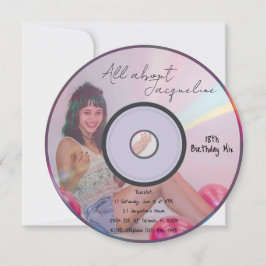 レトロ ピンク ガールズ ミュージックCD 誕生日 招待状