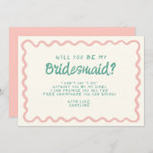 レトロ ピンク & グリーン ウェーブ ブライズメイド プラン  招待状 (正面/裏面)