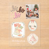 レトロ ピンク グリーン クリスマス アクリル招待状 (正面)