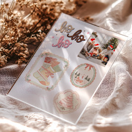 レトロ ピンク グリーン クリスマス アクリル招待状