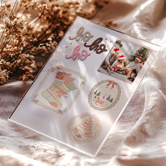 レトロ ピンク グリーン クリスマス アクリル招待状