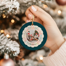 レトロ ピンク グリーン クリスマス セラミックオーナメント