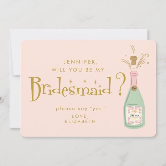 レトロ ピンク＆ゴールド 手書き ブライズメイド 提案カード 招待状 (正面)
