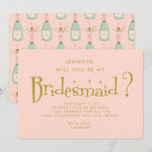 レトロ ピンク & ゴールド 手書き ブライズメイド 提案 招待状 (正面/裏面)