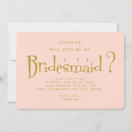 レトロ ピンク & ゴールド 手書き ブライズメイド 提案 招待状 (正面)