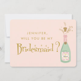 レトロ ピンク & ゴールド 手書き ブライズメイド 提案 招待状