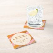 レトロ ピンク サンセット ストライプ カスタム ブライダル シャワー スクエアペーパーコースター (インサイチュ)