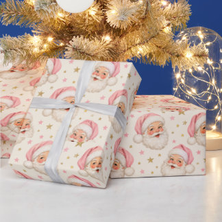レトロ ピンク サンタクロース クリスマスのおもしろグッズ ラッピングペーパー