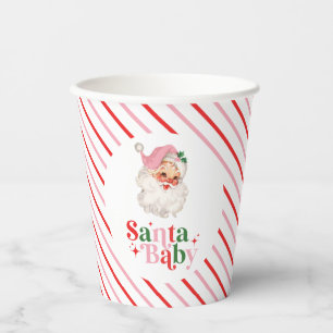 レトロ ピンク サンタベイビー クリスマス ベビーシャワー 紙コップ
