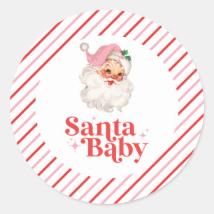 レトロ ピンク サンタ ベイビー クリスマス ベイビーシャワー ラウンドシール