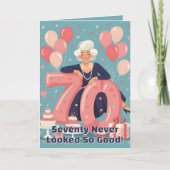 レトロ ピンク ティール すてきな女性の70歳の誕生日 カード (正面)
