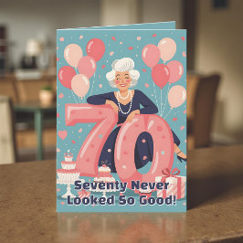レトロ ピンク ティール すてきな女性の70歳の誕生日 カード