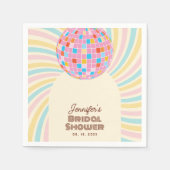 レトロ ピンク ディスコボール グルーヴィー ボヘミアンスタイルのウェディングシャワー スタンダードカクテルナプキン (正面)