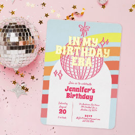 レトロ ピンク ディスコボール 私の誕生日時代 ゴールド 箔招待状