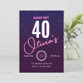 レトロ ピンク ネオン なまいき 40歳の誕生日 招待状 (スタンド正面)