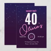 レトロ ピンク ネオン なまいき 40歳の誕生日 招待状 (正面/裏面)