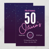 レトロ ピンク ネオン 50歳のお誕生日おめでとう 招待状 (正面/裏面)