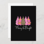 レトロ ピンク ヒョウ柄 クリスマス ツリー メリー Xmas ホリ 招待状 (正面/裏面)
