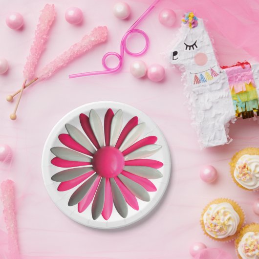 レトロ ピンク フラワー ピン フラワリー 春のガーデン パーティー ペーパープレート (パーティー)