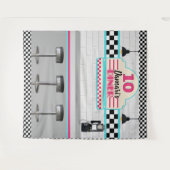 レトロ ピンク & ブルー チェック柄 ダイナー 背景 タペストリー (正面(横))